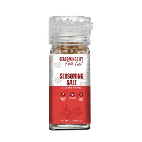 Pride of India Seasoning Salt 2.3 oz (65 gm) w/ Convenient Grinder Cap Tangy Spicy Taste | Himalayan Pink Salt Fresh Garlic Onion Spices | Used f